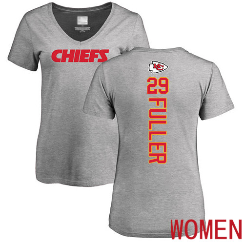 Women Football Kansas City Chiefs #29 Fuller Kendall Ash Backer V-Neck T-Shirt->nfl t-shirts->Sports Accessory